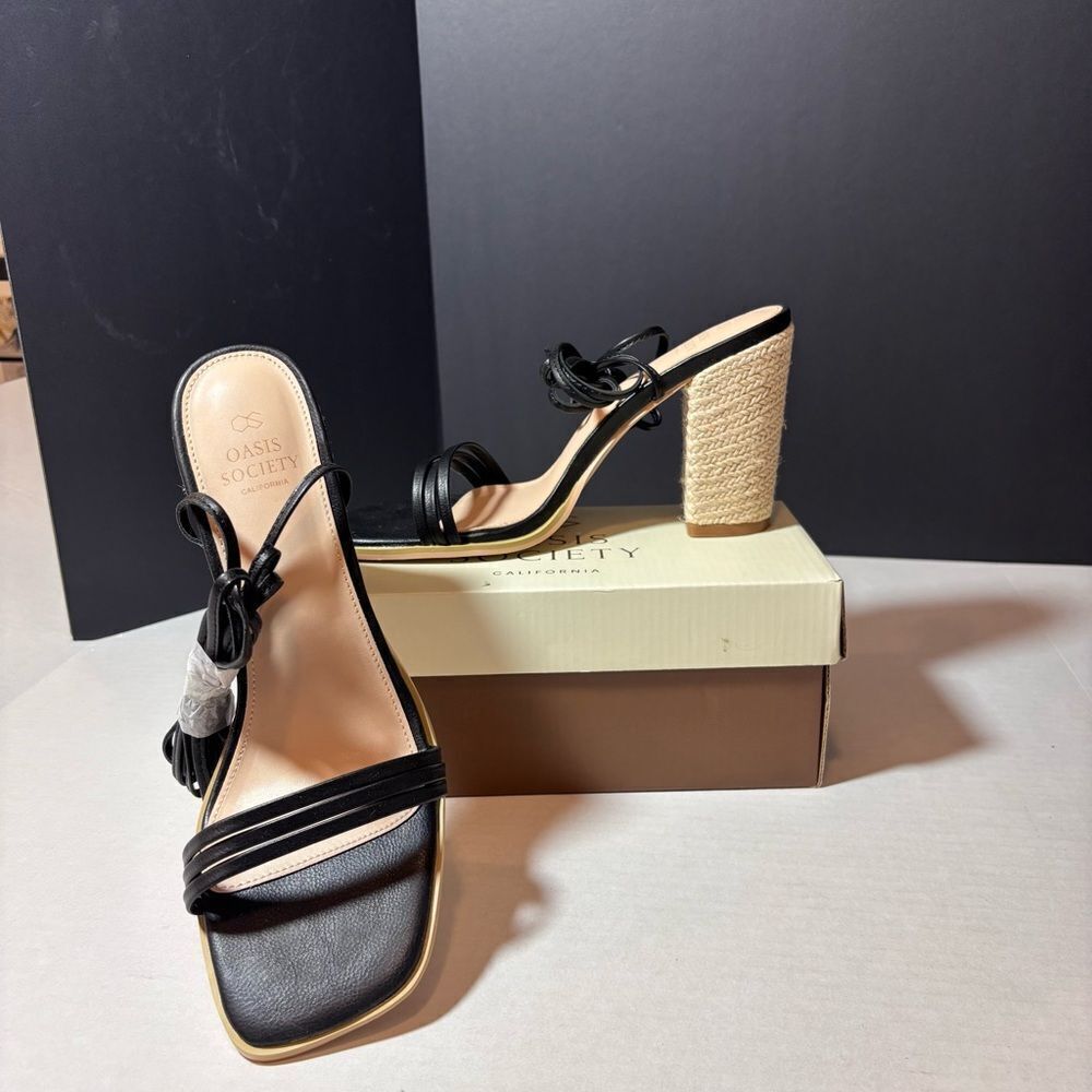 Oasis Society Bianca Black Wrap Rattan Heel Size 10 NIB